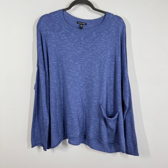 Eileen Fisher Blue Relaxed Fit Organic Linen Cotton Blend Lagenlook Tunic Top 1X - Picture 2 of 12
